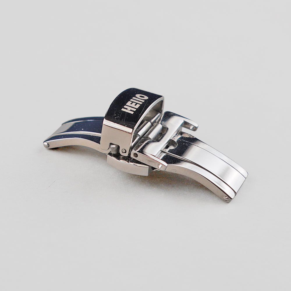 Silver Polished__Butterfly deployant clasp in polished silver stainless steel for leather watch straps — HEllO, view 4