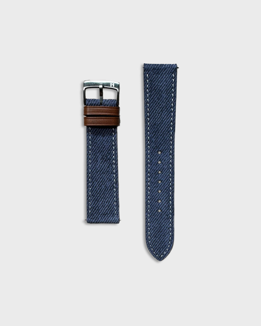 Indigo Denim__Blue denim Italian Leather watch strap with brown leather keepers 18mm, 20mm, 22mm