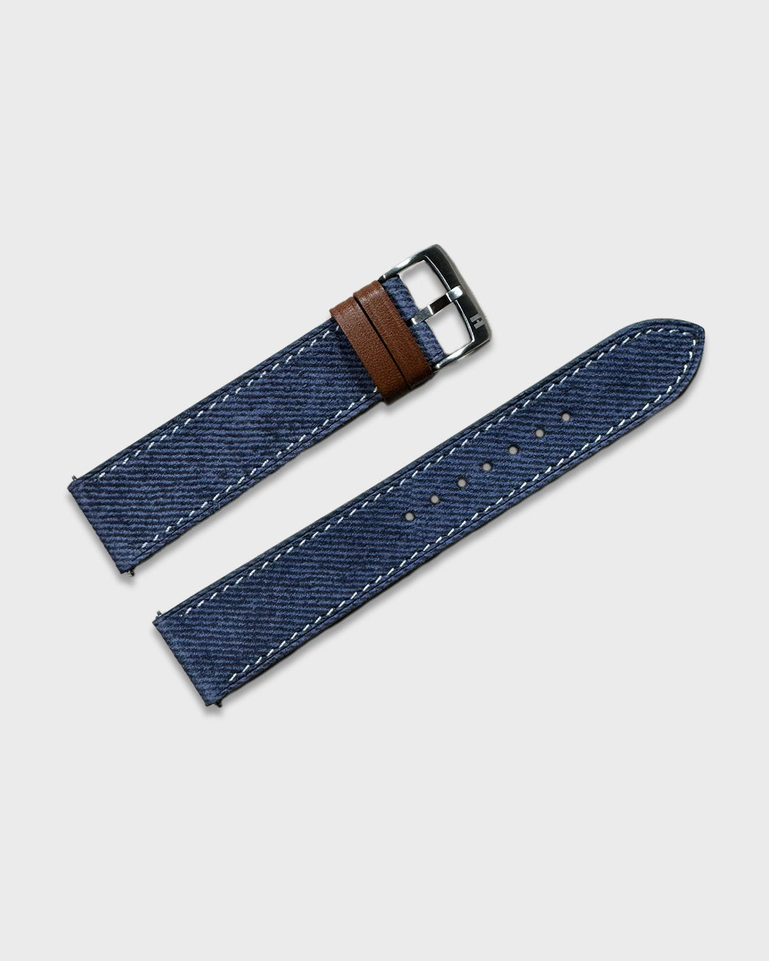 Indigo Denim__Blue denim Italian Leather watch strap with brown leather keepers 18mm, 20mm, 22mm