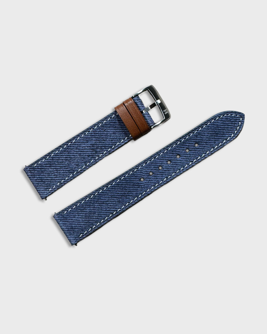 Indigo Denim__Blue denim Italian Leather watch strap with brown leather keepers 18mm, 20mm, 22mm