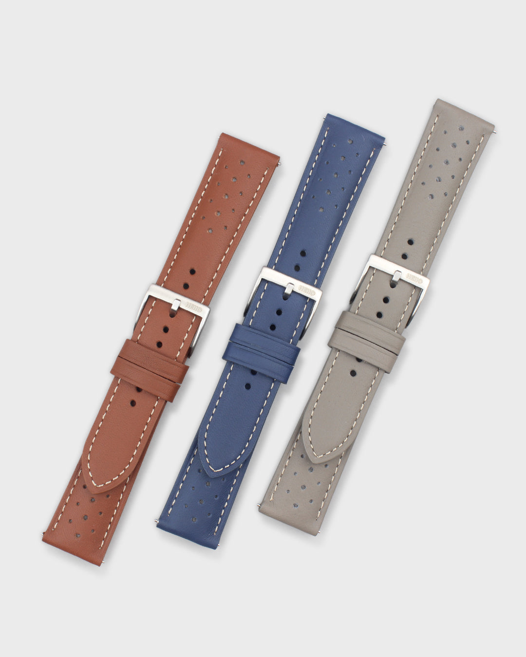 SADDLE (Mocha Brown)__Racer Style premium Italian Leather Watch Strap in Grey colour. Available in 20mm & 22m lug width.