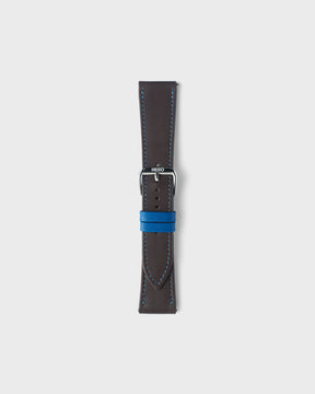 Mocha Brown With Blue Stitch / 18mm / Silver Tang Stock Buckle