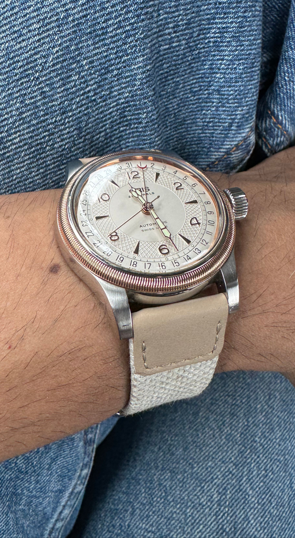 Bombay Cream__ Cotton Linen Cream White colored fabric Converso Watch Strap in 18mm, 20mm, 22mm