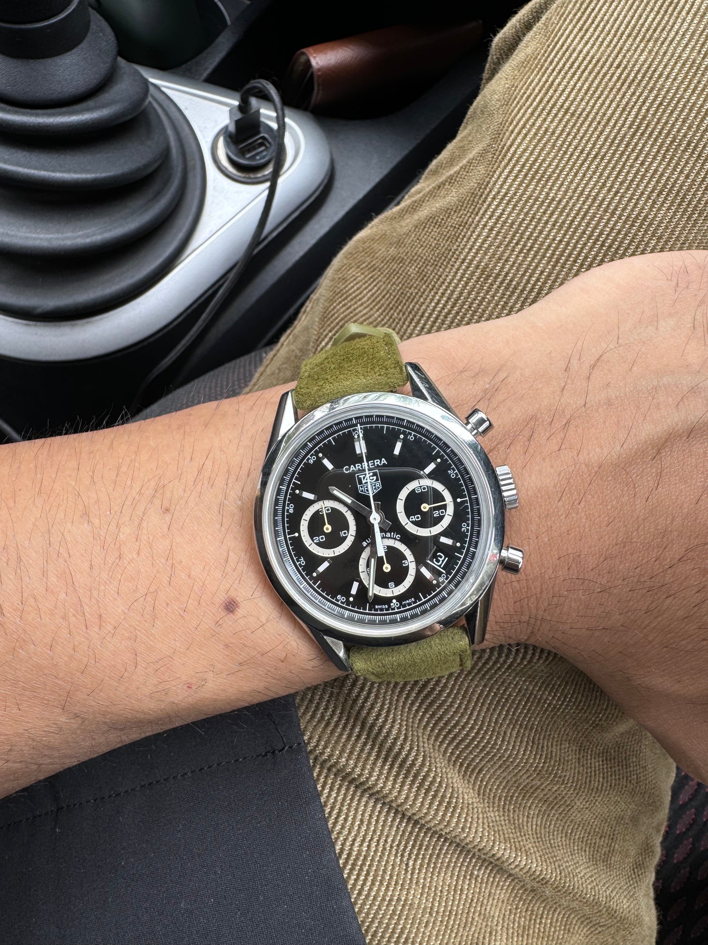 Olive Moss__ green 21mm strap for watches in Goat Suede Leather