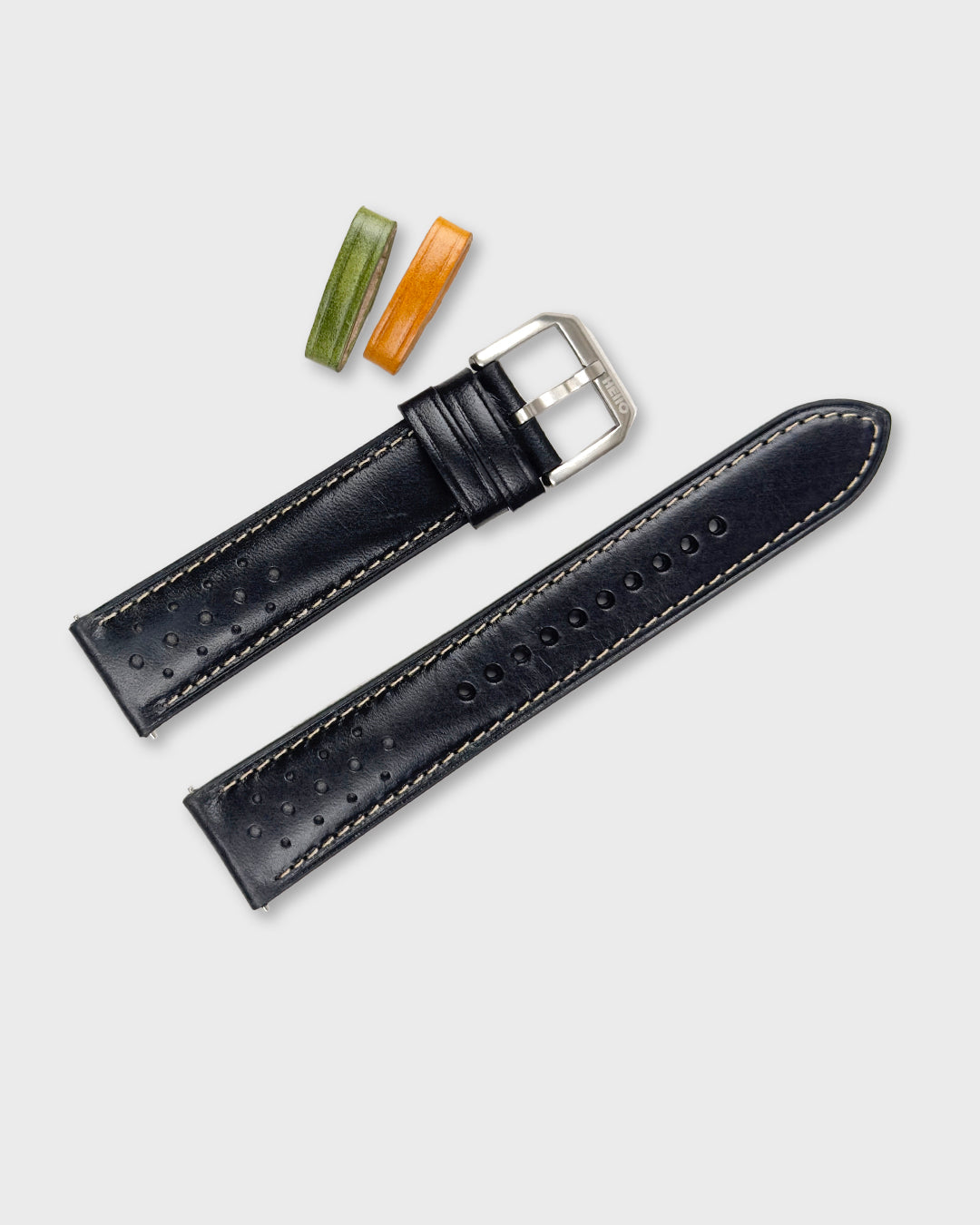 IMOLA (Black)__Black leather watch strap_Racer Style_20mm / 22mm