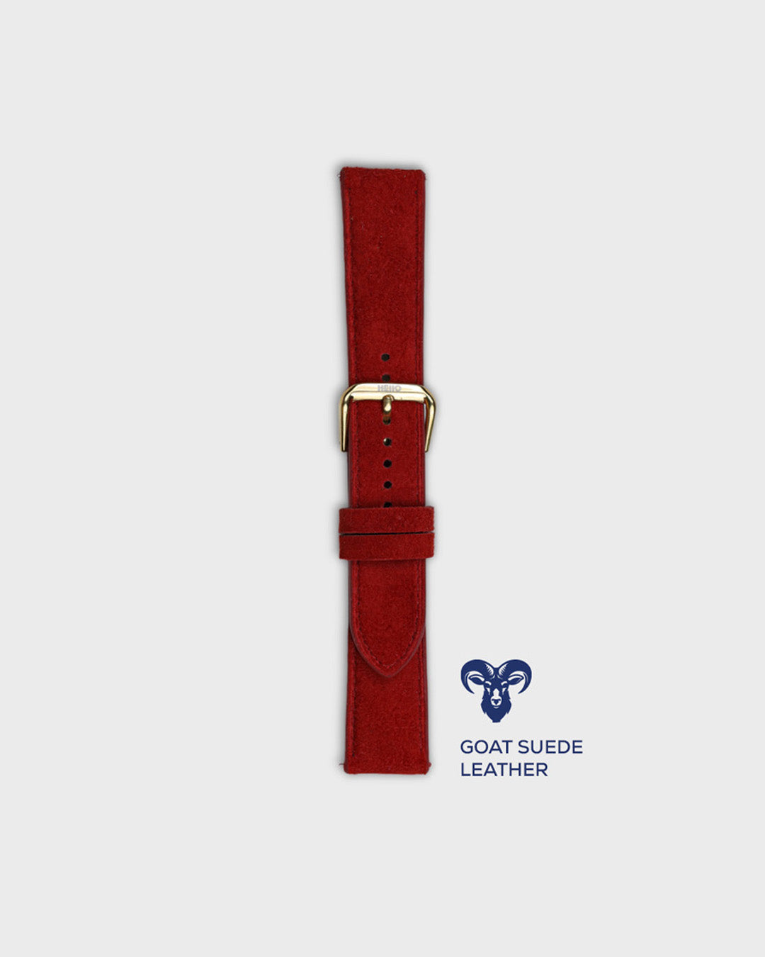 Red Earth__Premium Watch Strap in Goat Suede leather Red Colour with Gold Buckle