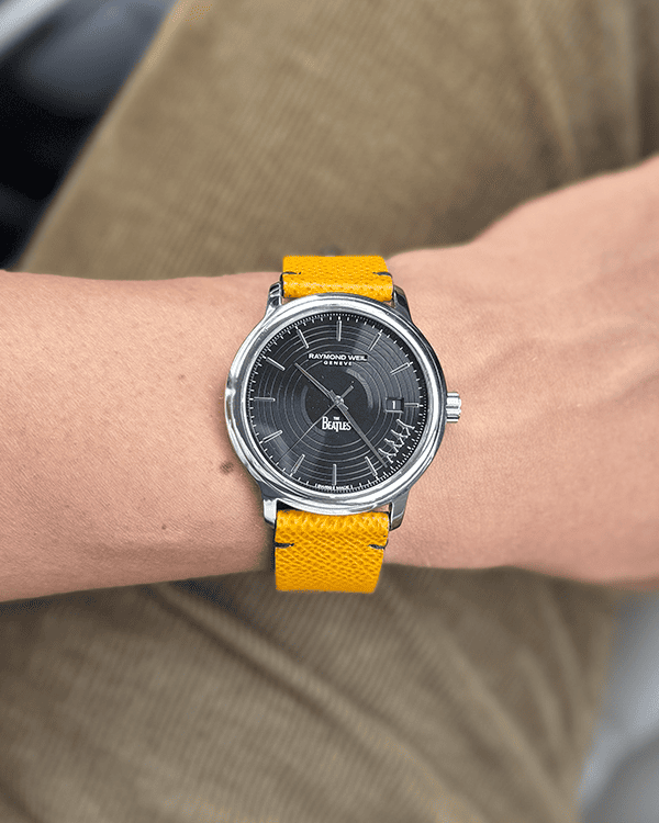 Honeycomb Crunch__Italian Epsom Leather watch strap Yellow 22mm
