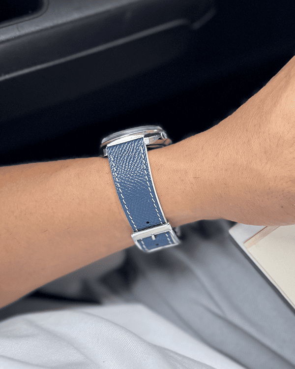 Blueberry Cream__Navy Blue White Epsom Italian Leather Watch strap