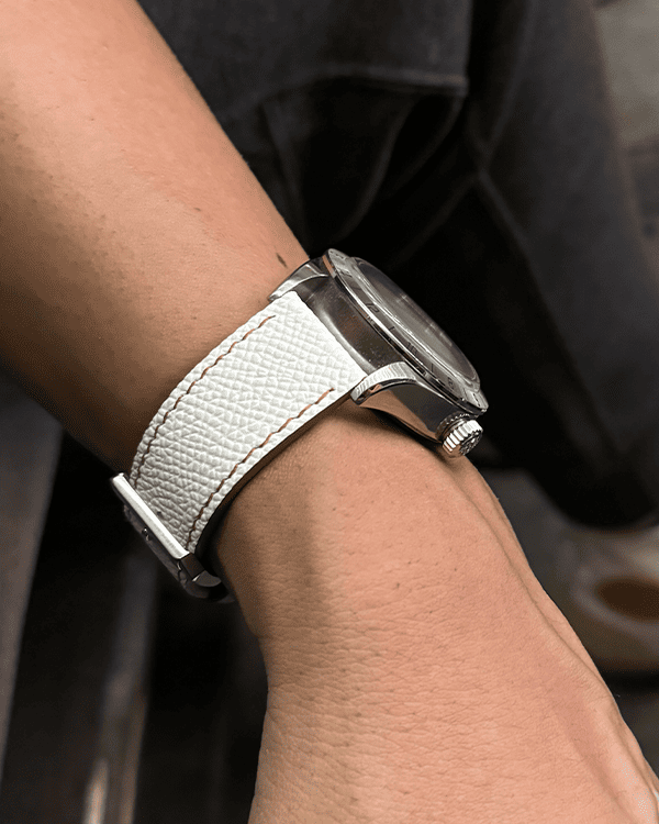 Cappuccino Cream__White Brown Epsom Italian Leather Watch strap 