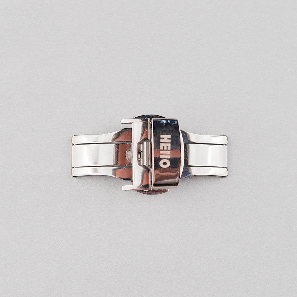 Silver Polished__Butterfly deployant clasp in polished silver stainless steel for leather watch straps — HEllO, view 2