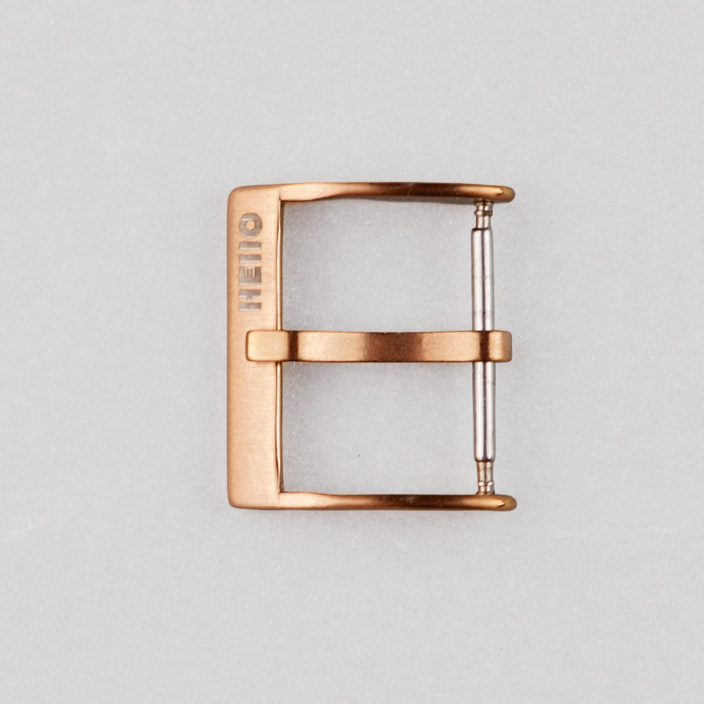 Rose Gold Brushed__Slim dress tang buckle in brushed rose gold stainless steel for dress watch straps — HEllO, view 2