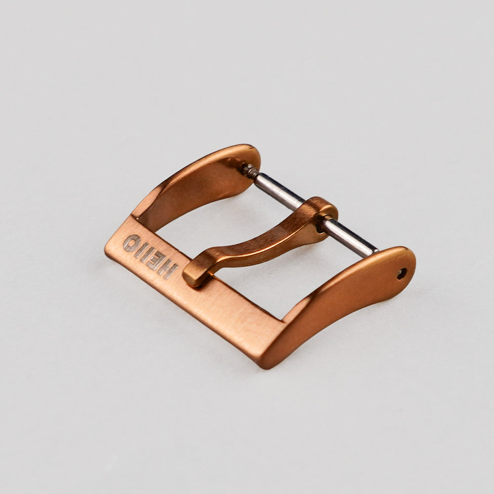 Rose Gold Brushed__Slim dress tang buckle in brushed rose gold stainless steel for dress watch straps — HEllO, view 1
