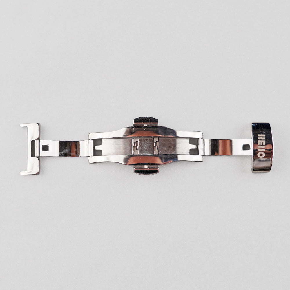 Silver Polished__Butterfly deployant clasp in polished silver stainless steel for leather watch straps — HEllO, view 3