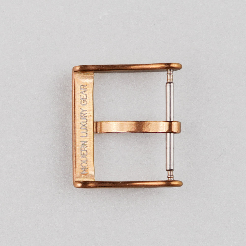 Rose Gold Brushed__Slim dress tang buckle in brushed rose gold stainless steel for dress watch straps — HEllO, view 3