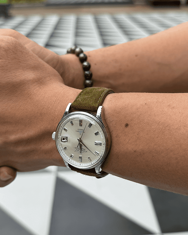 Olive Moss__ green 21mm strap for watches in Goat Suede Leather
