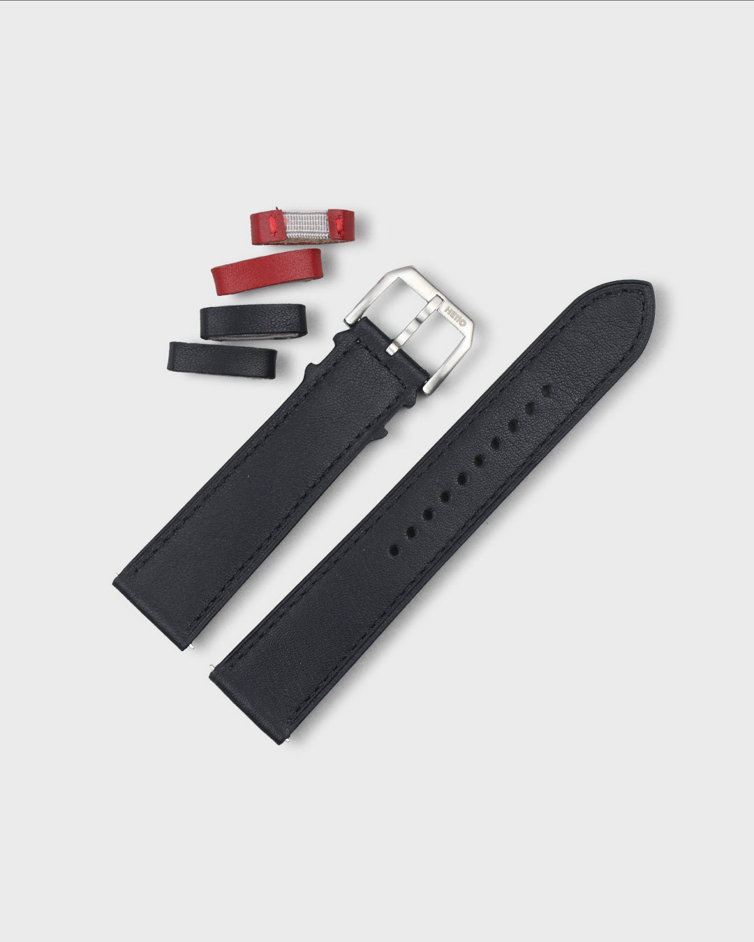 Graphite (Black)__Premium Italian Napa Leather Watch strap by Hello EDC in Black 18mm, 20mm & 22mm lug width sizes with FLEXA keeper system