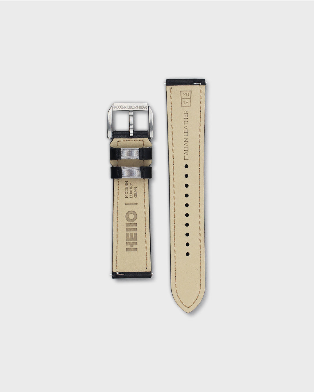 Graphite (Black)__Premium Italian Napa Leather Watch strap by Hello EDC in Black 18mm, 20mm & 22mm lug width sizes with FLEXA keeper system