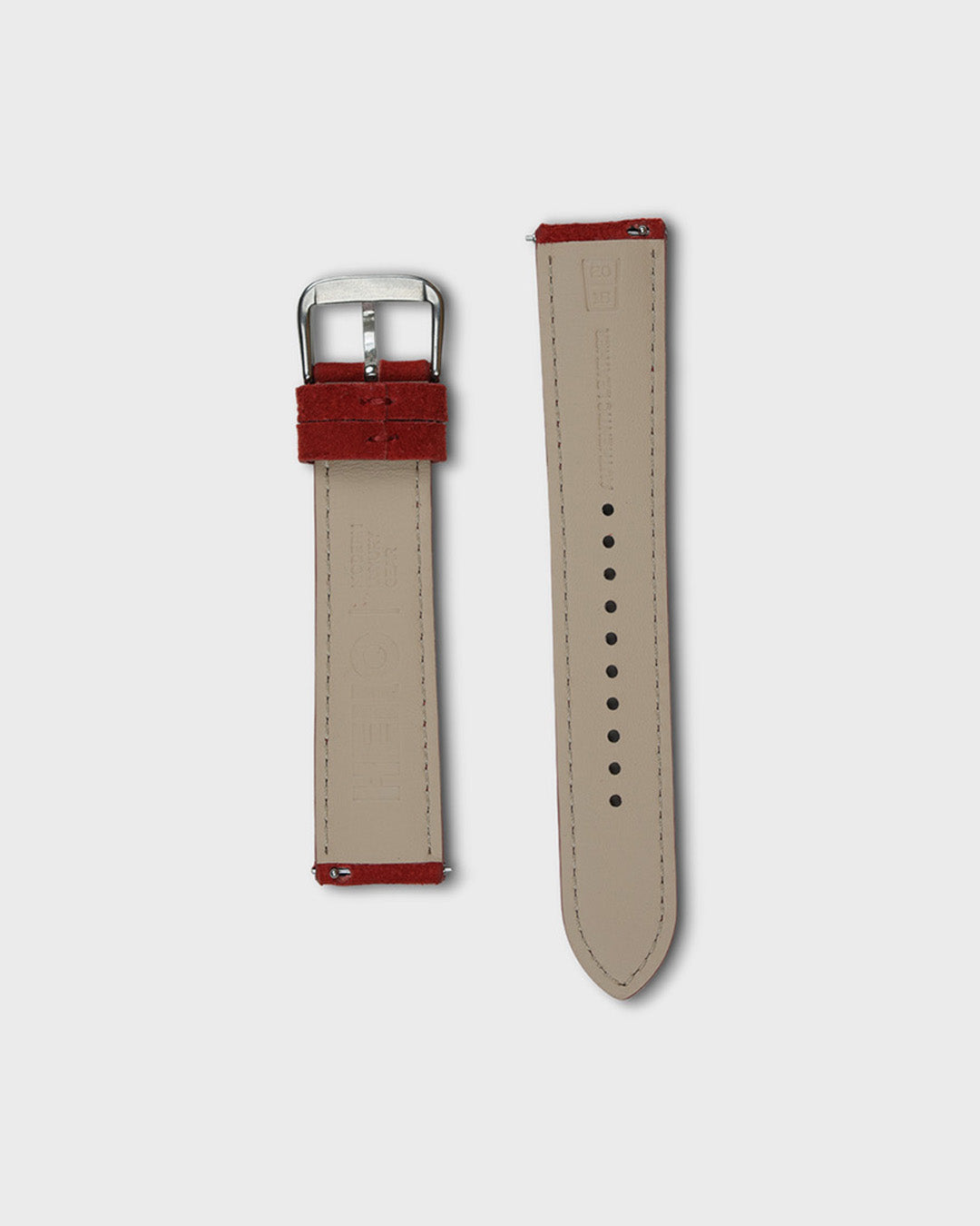 Red Earth__Premium Watch Strap in Goat Suede leather Red Colour with Silver Buckle
