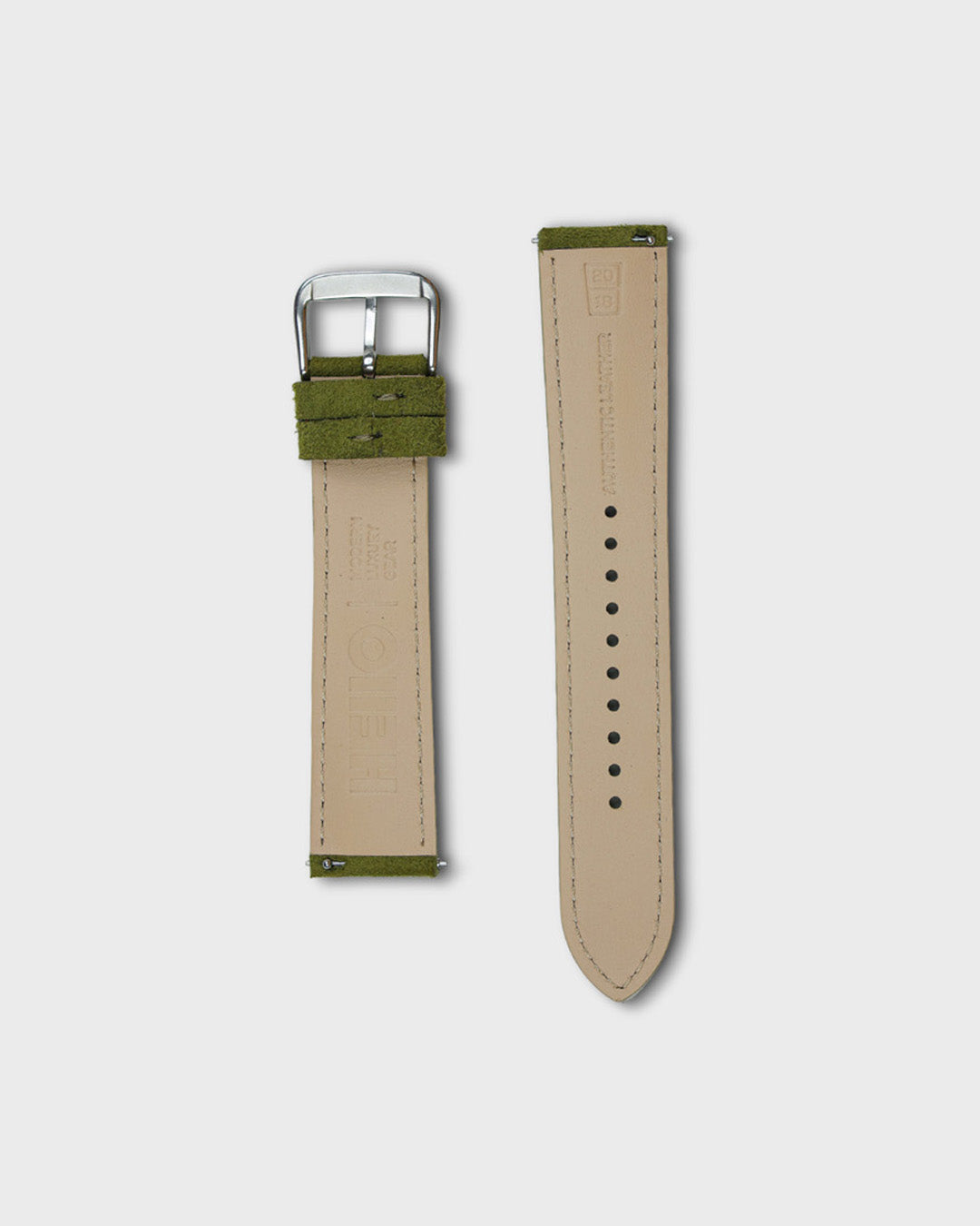 Olive Moss__ green 22mm strap for watches in Goat Suede Leather