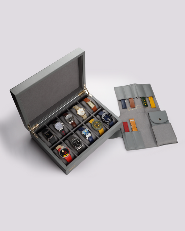 WATCH COLLECTOR BOX + 6 STRAP FOLIO + WATCH POUCH__THE CONTINUUM KIT watch storage box, strap folio and watch pouch, view 2