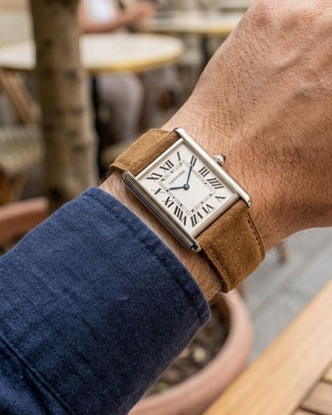 Dusky Dune__Cartier Tank Suede Italian Leather Watch Strap in 18mm, 19mm, 20mm, 21mm, 22mm