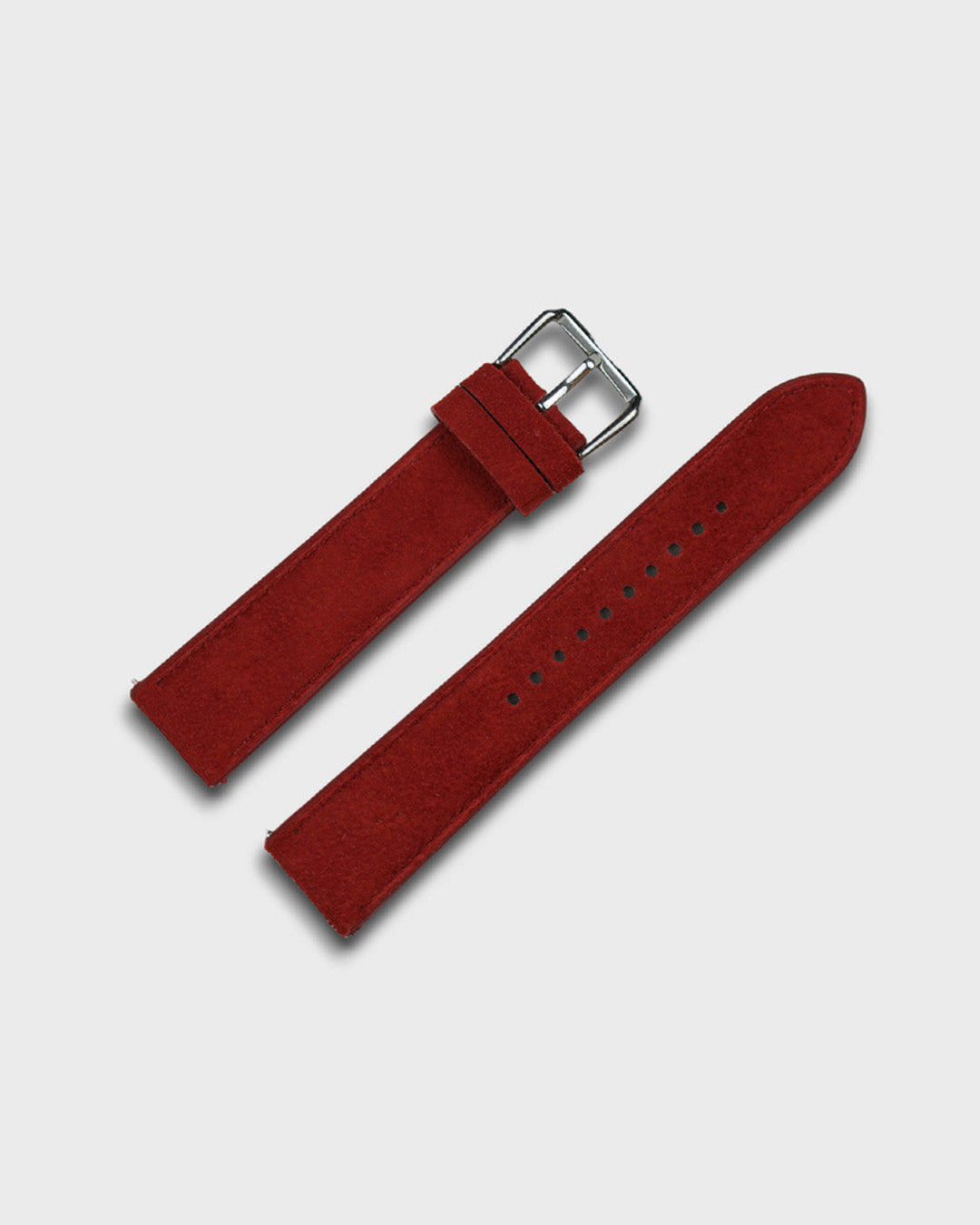 Red Earth__Premium Watch Strap in Goat Suede leather Red Colour with Silver Buckle