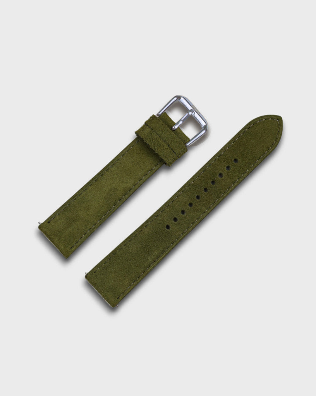 Olive Moss__ green 18mm strap for watches in Goat Suede Leather with Silver SS Buckle