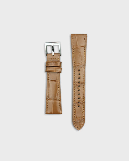 Deep Fawn (Tan)__Croc Print Italian Leather Watch Strap in Dull Tan colour for Luxury Dress Watches Lug width sizes : 18mm, 19mm, 20mm, 22mm