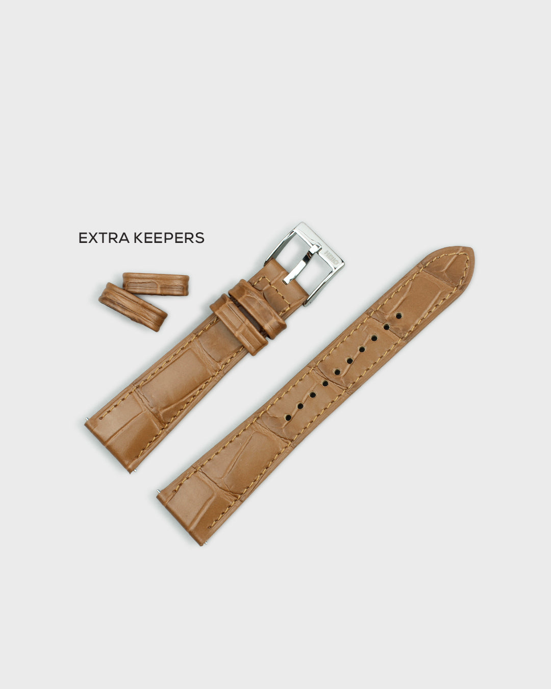 Deep Fawn (Tan)__Croc Print Italian Leather Watch Strap in Dull Tan colour for Luxury Dress Watches Lug width sizes : 18mm, 19mm, 20mm, 22mm