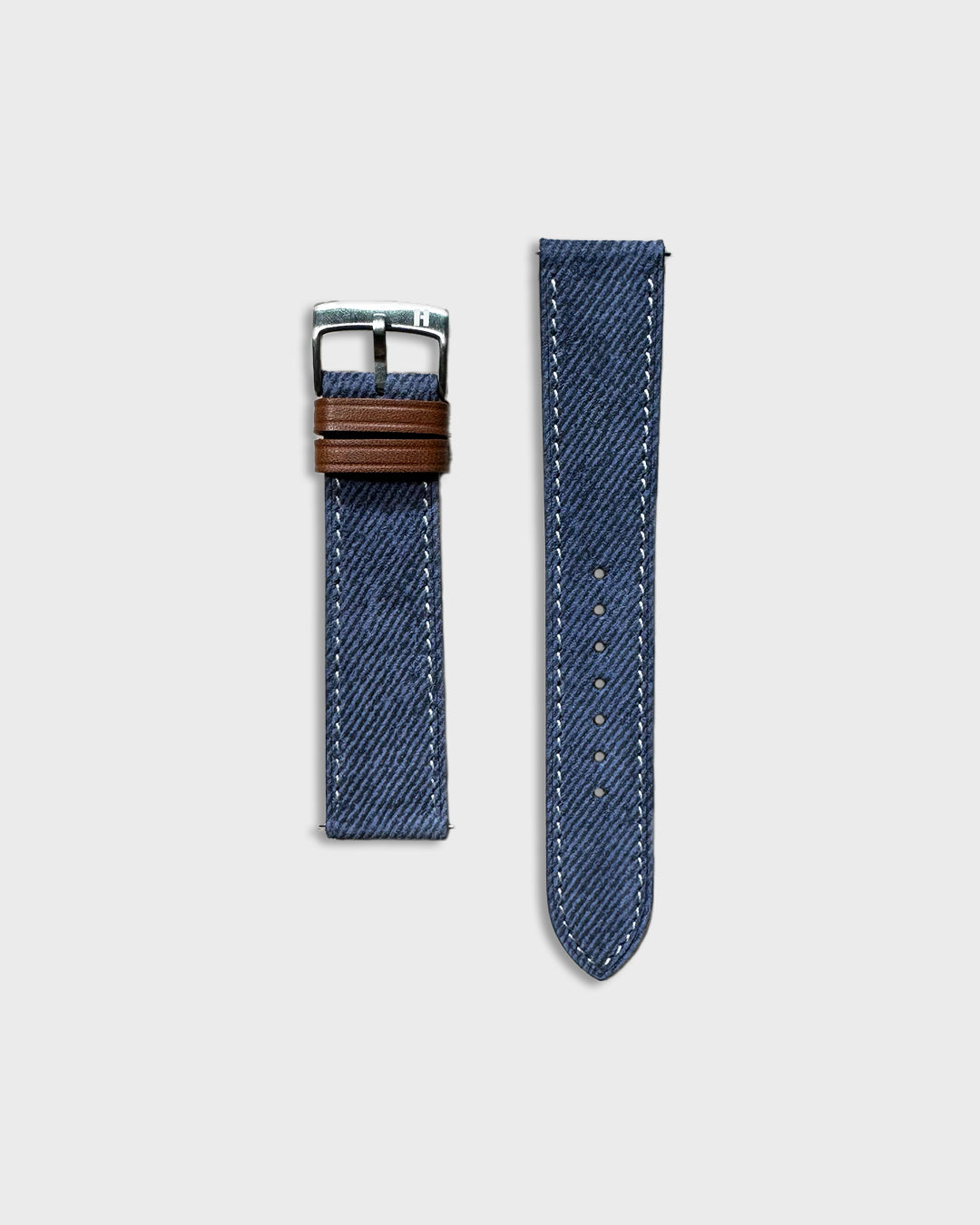 Indigo Denim__Blue denim Italian Leather watch strap with brown leather keepers 18mm, 20mm, 22mm