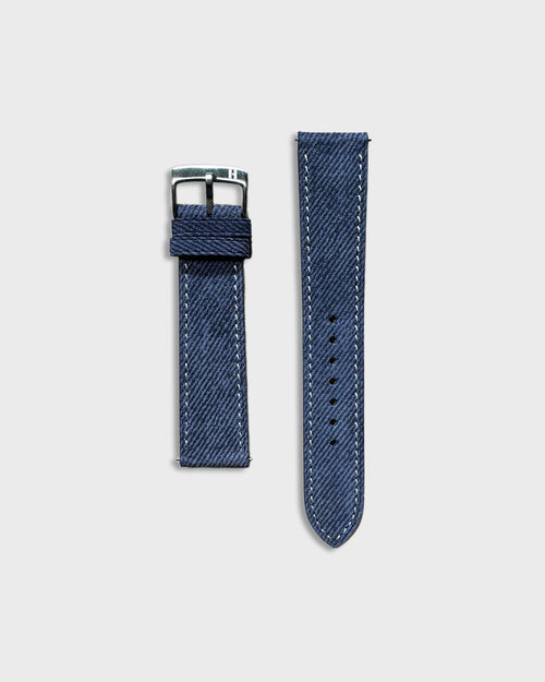 Indigo Denim__Blue denim Italian Leather watch strap with brown leather keepers 18mm, 20mm, 22mm