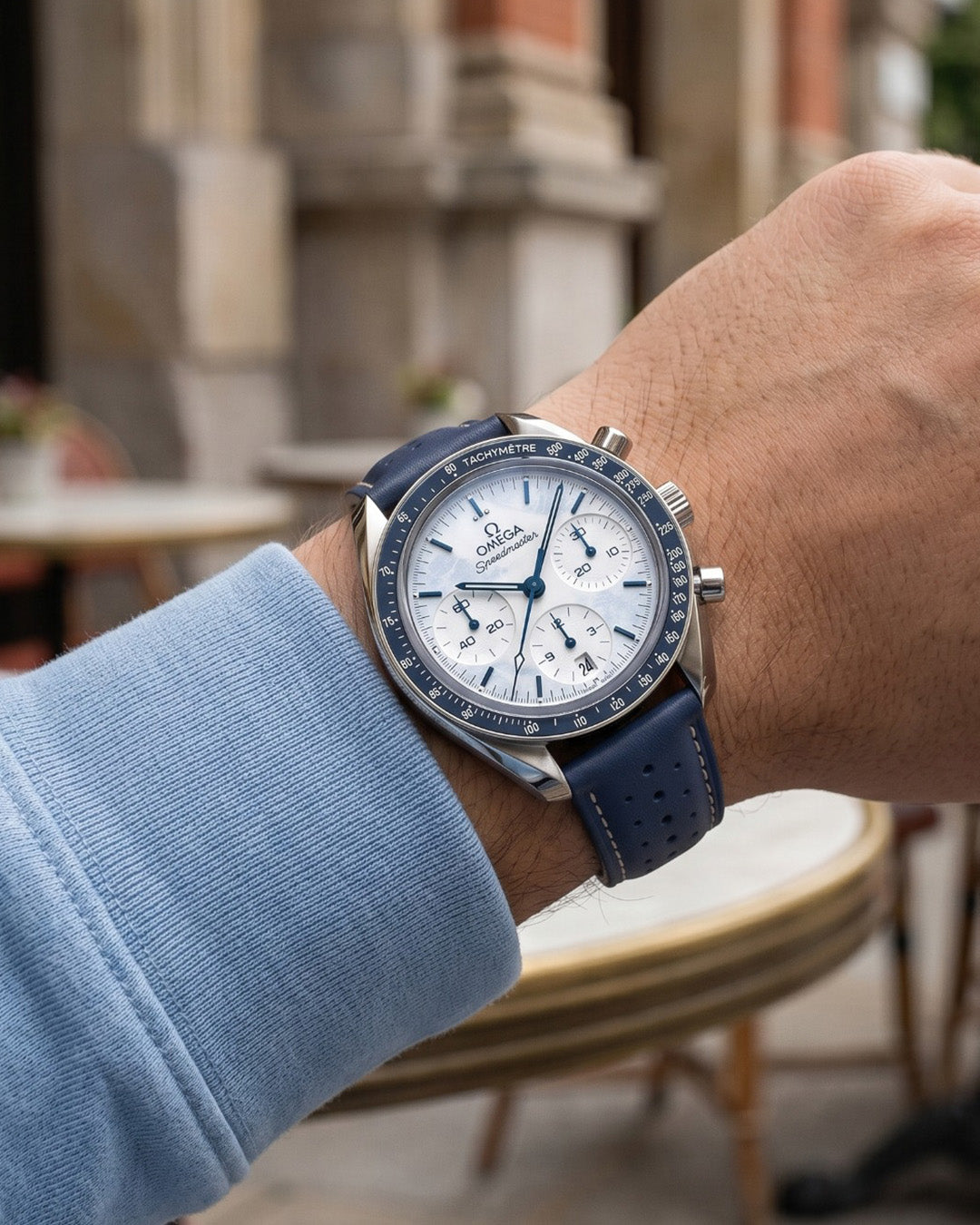 PITLANE (Navy)__Racer Style premium Italian Leather Watch Strap in Grey colour. Available in 20mm & 22m lug width.