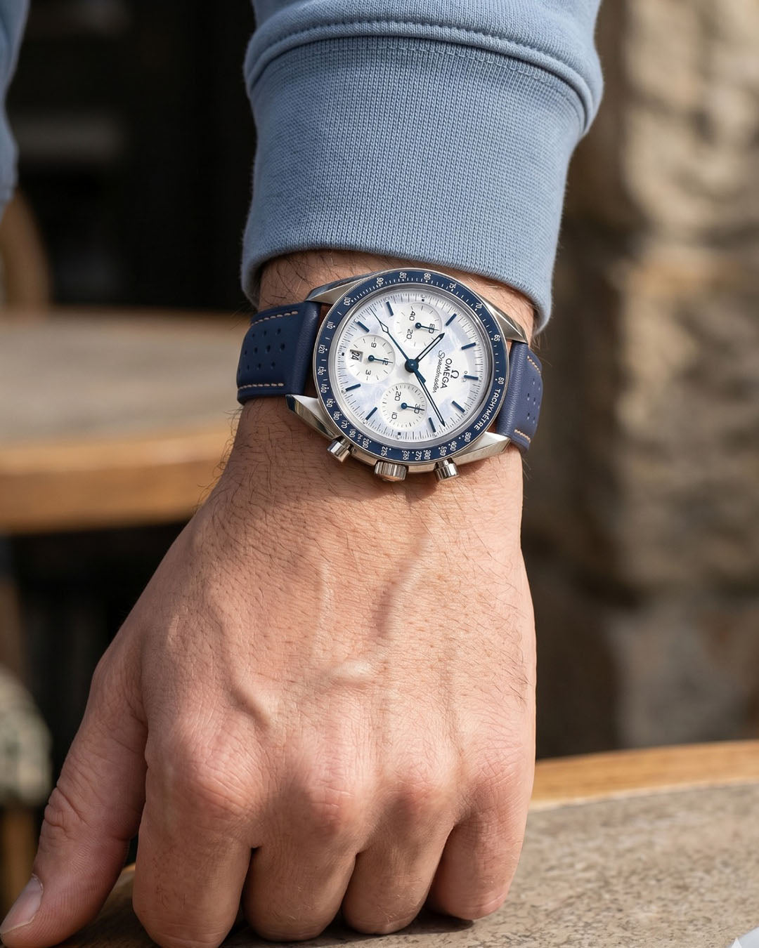 PITLANE (Navy)__Racer Style premium Italian Leather Watch Strap in Grey colour. Available in 20mm & 22m lug width.