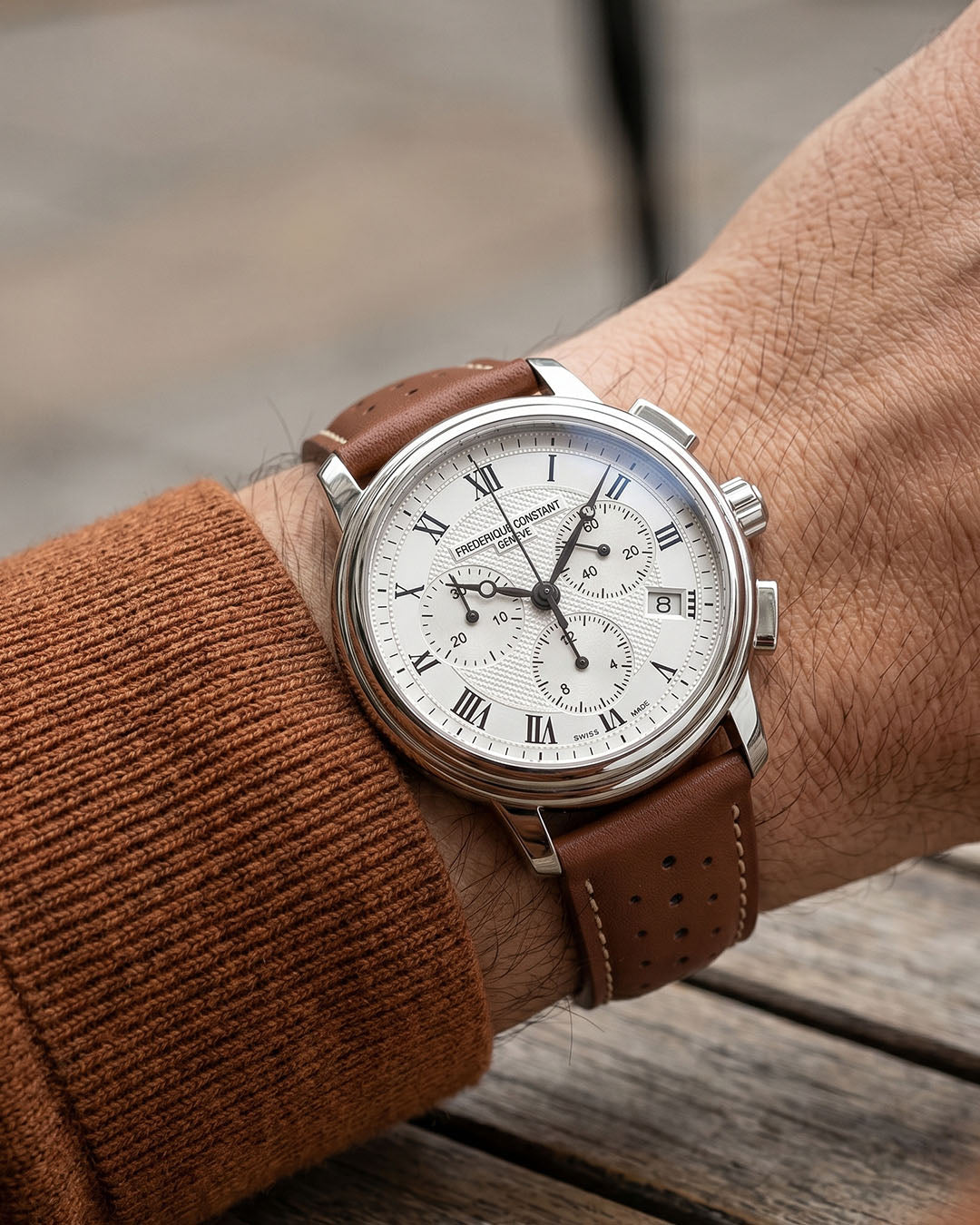 SADDLE (Mocha Brown)__Racer Style premium Italian Leather Watch Strap in Grey colour. Available in 20mm & 22m lug width.