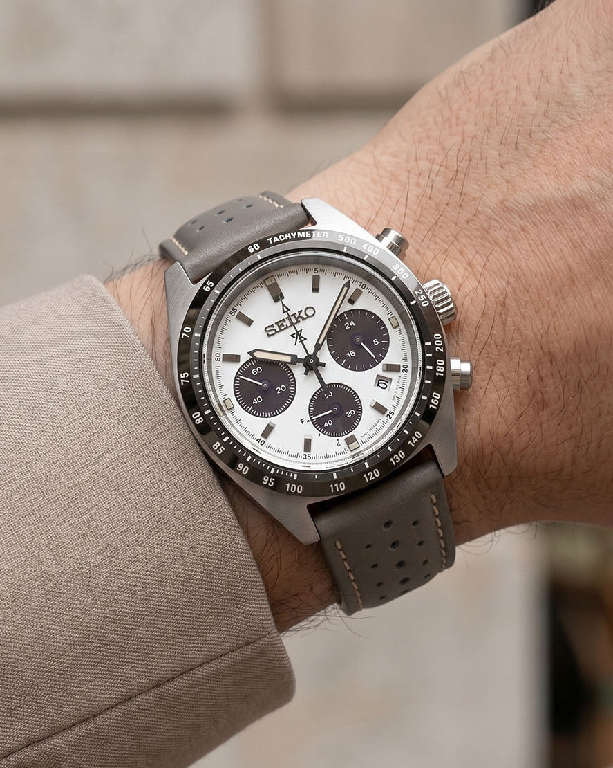 TARMAC (Warm Grey)__Racer Style premium Italian Leather Watch Strap in Grey colour. Available in 20mm & 22m lug width.