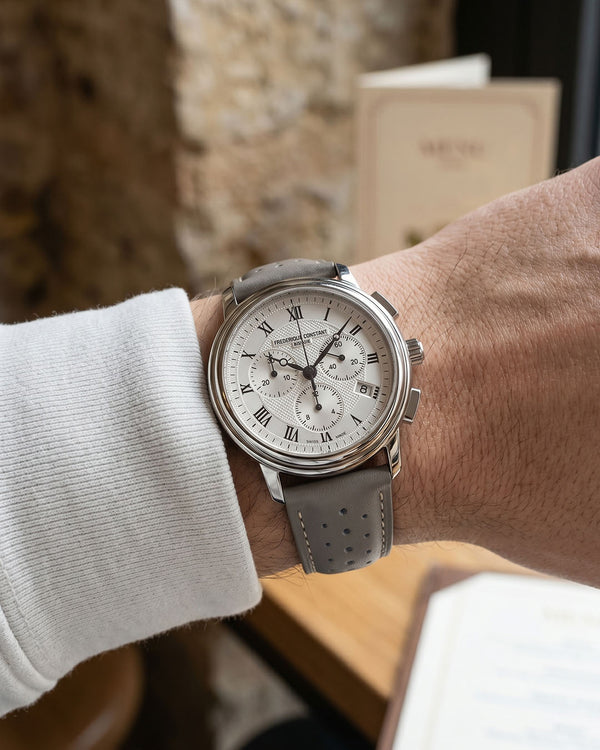 TARMAC (Warm Grey)__Racer Style premium Italian Leather Watch Strap in Grey colour. Available in 20mm & 22m lug width.