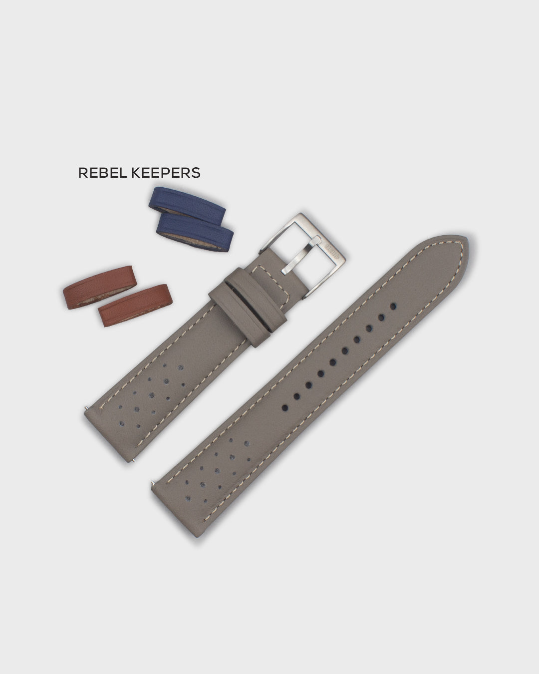TARMAC (Warm Grey)__Racer Style premium Italian Leather Watch Strap in Grey colour. Available in 20mm & 22m lug width.