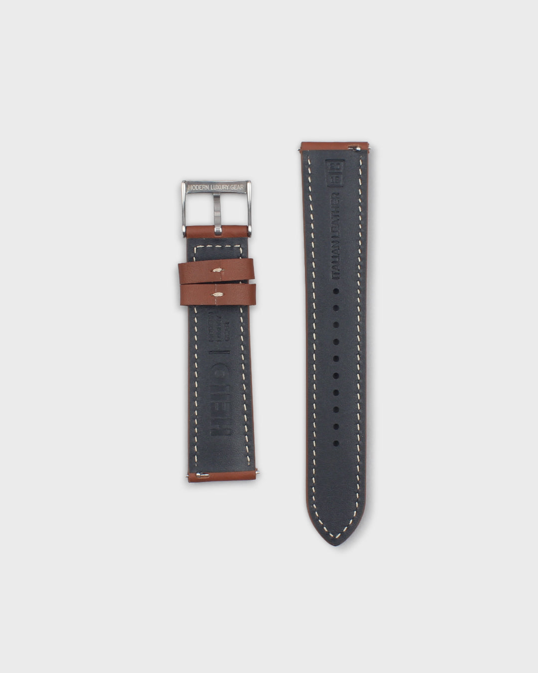 SADDLE (Mocha Brown)__Racer Style premium Italian Leather Watch Strap in Grey colour. Available in 20mm & 22m lug width.