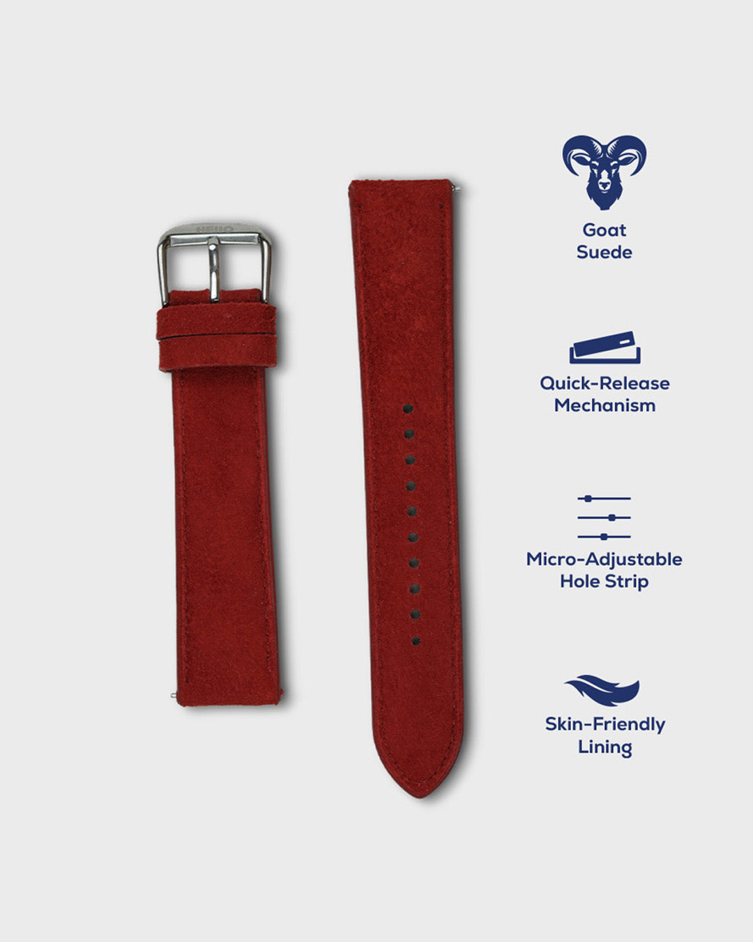 Red Earth__Premium Watch Strap in Goat Suede leather Red Colour with Silver Buckle