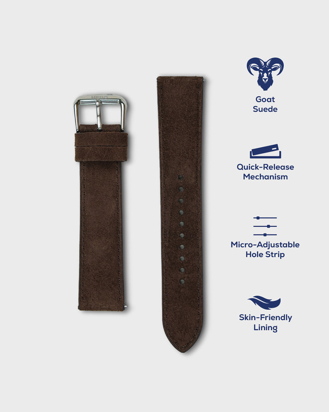 Wet Earth__Premium Watch Strap in Goat Suede leather Brown Colour with Silver Buckle