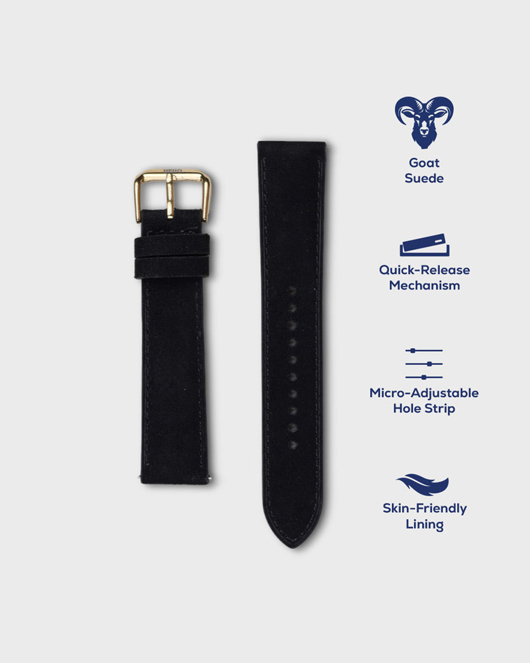 Winter Night__Premium Watch Strap in Goat Suede leather Black Colour with Gold SS Finish Buckle