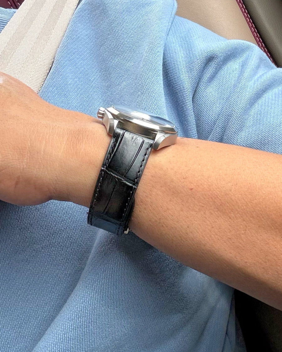 Tuxedo__Black croc printed italian Leather watch strap