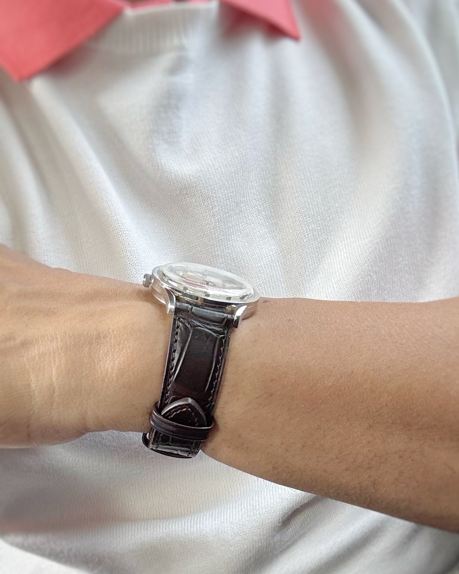 Espresso__Brown croc printed italian Leather watch strap
