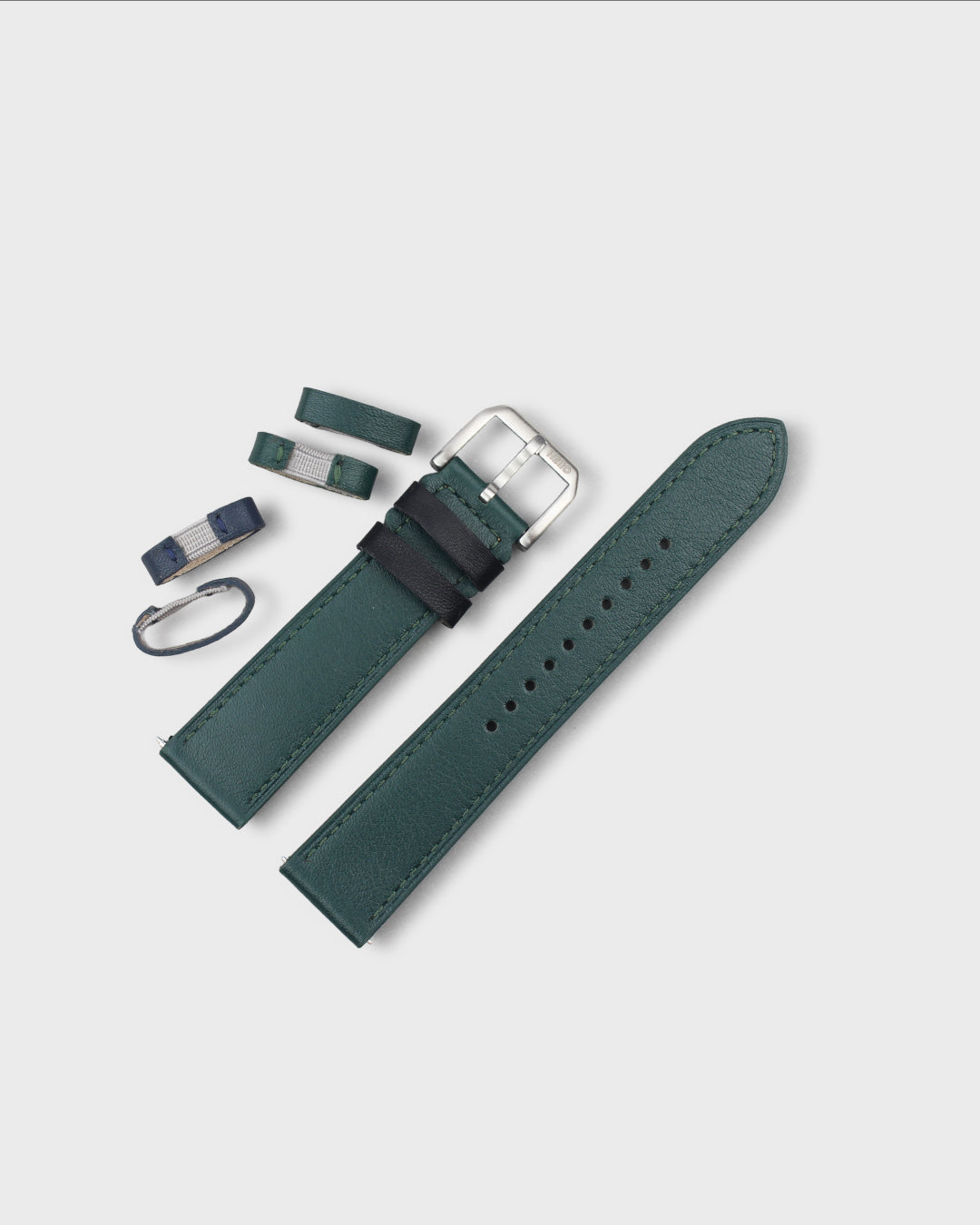 British Racing (Green)__Premium Italian Napa Leather Watch strap by Hello EDC in Dark Green colour and 18mm, 20mm & 22mm lug width sizes with FLEXA keeper system