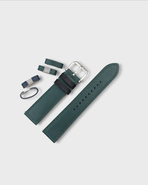 British Racing (Green)__Premium Italian Napa Leather Watch strap by Hello EDC in Dark Green colour and 18mm, 20mm & 22mm lug width sizes with FLEXA keeper system