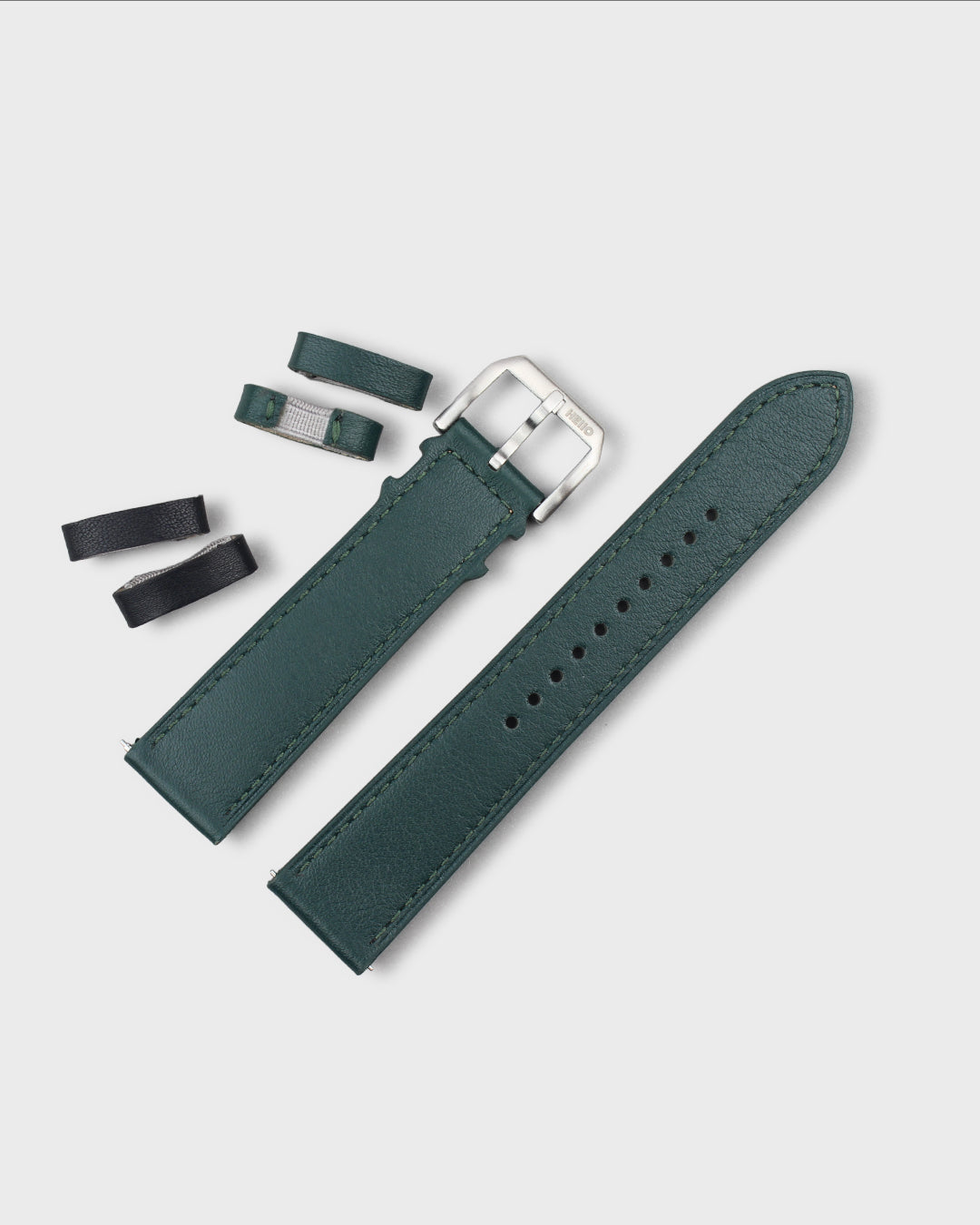 British Racing (Green)__Premium Italian Napa Leather Watch strap by Hello EDC in Dark Green colour and 18mm, 20mm & 22mm lug width sizes with FLEXA keeper system