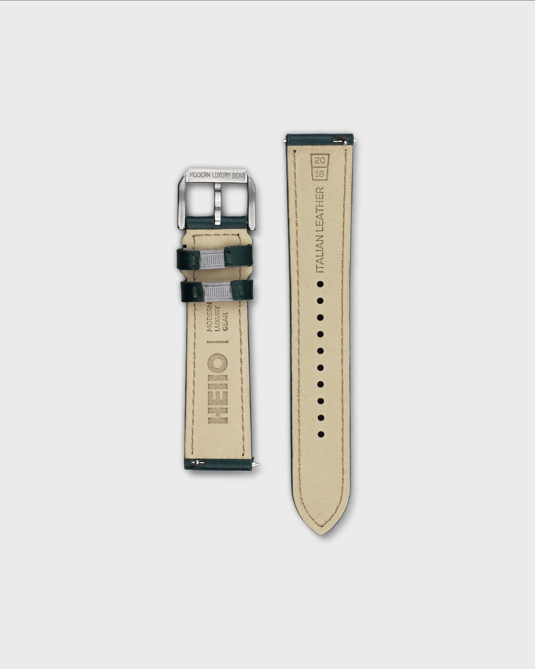 British Racing (Green)__Premium Italian Napa Leather Watch strap by Hello EDC in Dark Green colour and 18mm, 20mm & 22mm lug width sizes with FLEXA keeper system