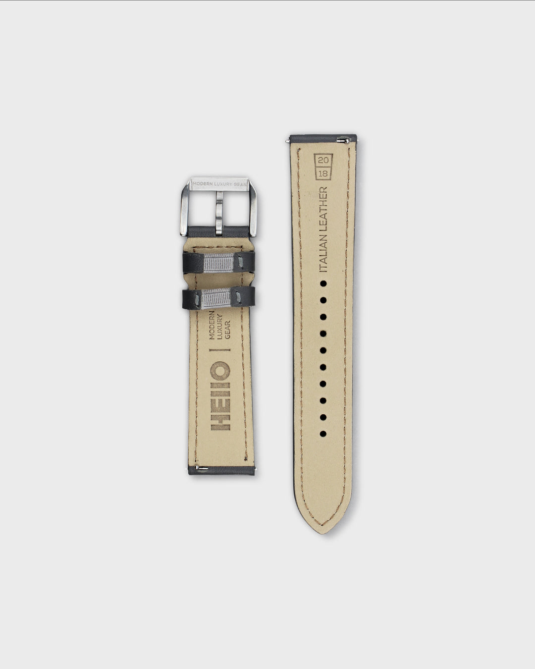 Pebble (Grey)__Premium Italian Napa Leather Watch strap by Hello EDC in Grey colour and 18mm, 20mm & 22mm lug width sizes with FLEXA keeper system