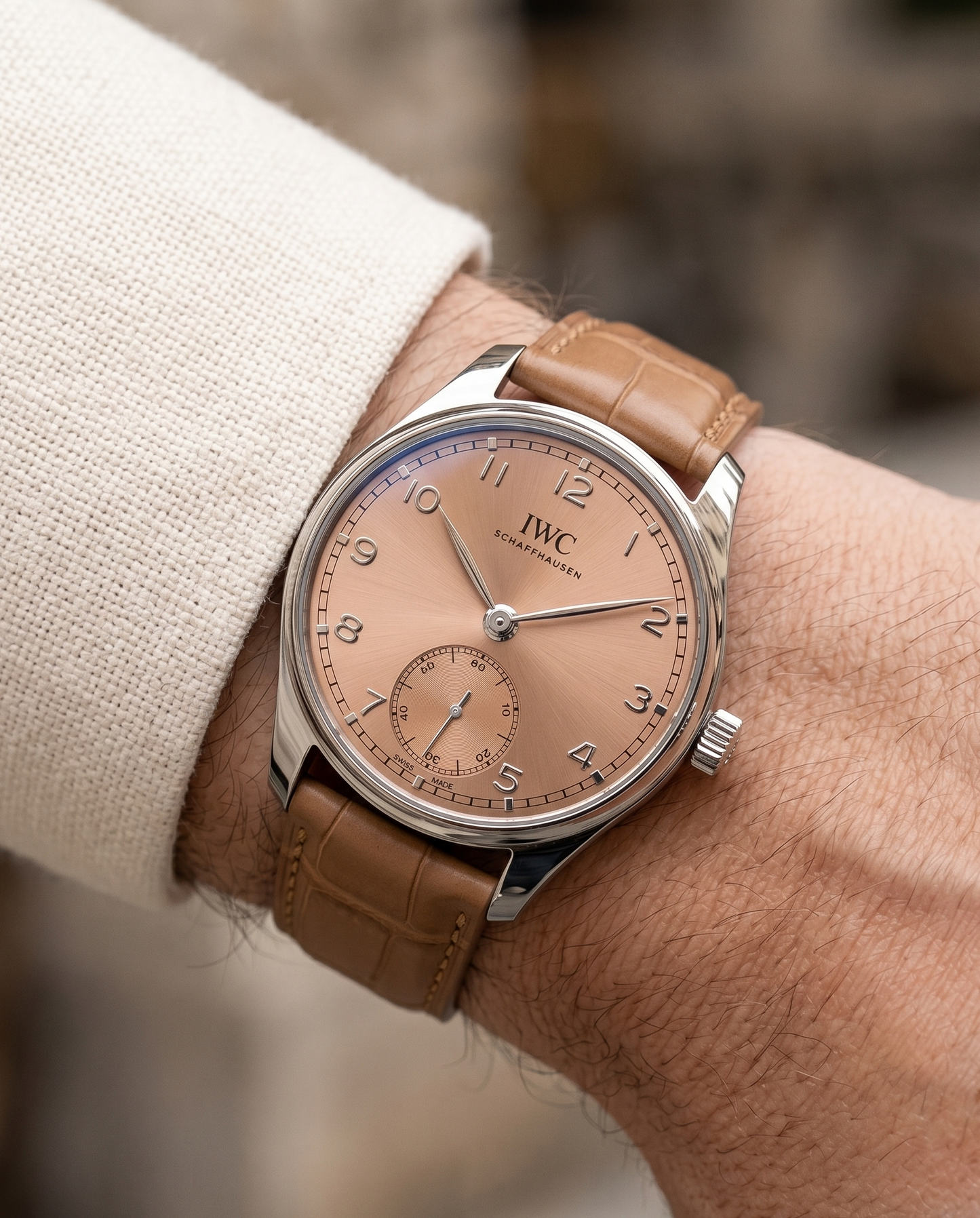 Deep Fawn (Tan)__Croc Print Italian Leather Watch Strap in Dull Tan colour for Luxury Dress Watches Lug width sizes : 18mm, 19mm, 20mm, 22mm