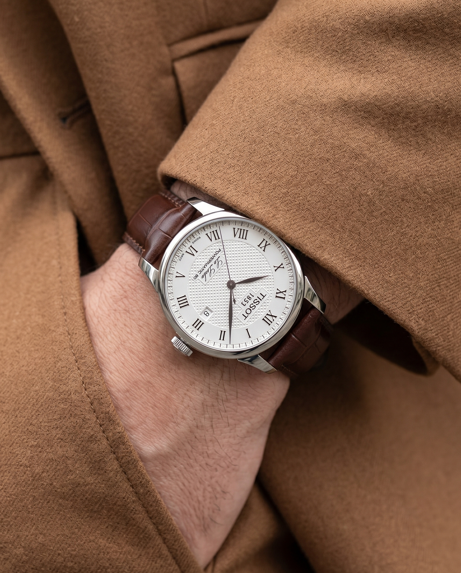 Classic Mahogany (Brown)__Croc Print Italian Leather Watch Strap in brown colour for Luxury Dress Watches Lug width sizes : 18mm, 19mm, 20mm, 22mm